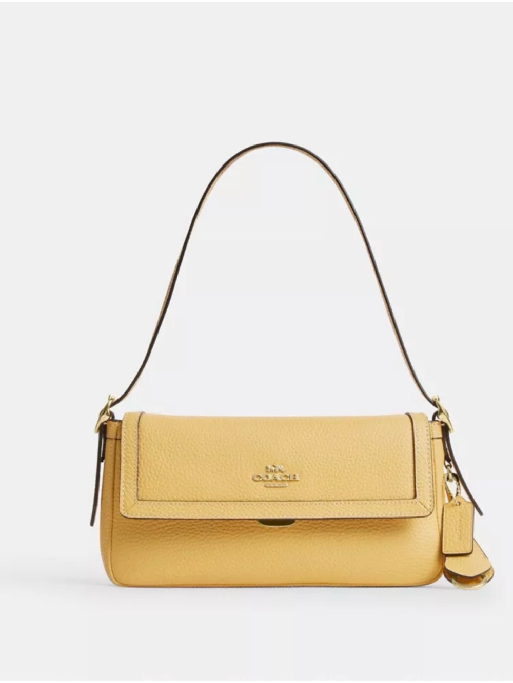 💛COACH NWT Soft Yellow Etta Small Flap Leather Shoulder/Crossbody Bag/Gold